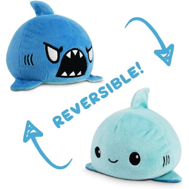 Original reversible shark plush - blue - cute sensory plush animal, showcasing your mood 3.5 inches