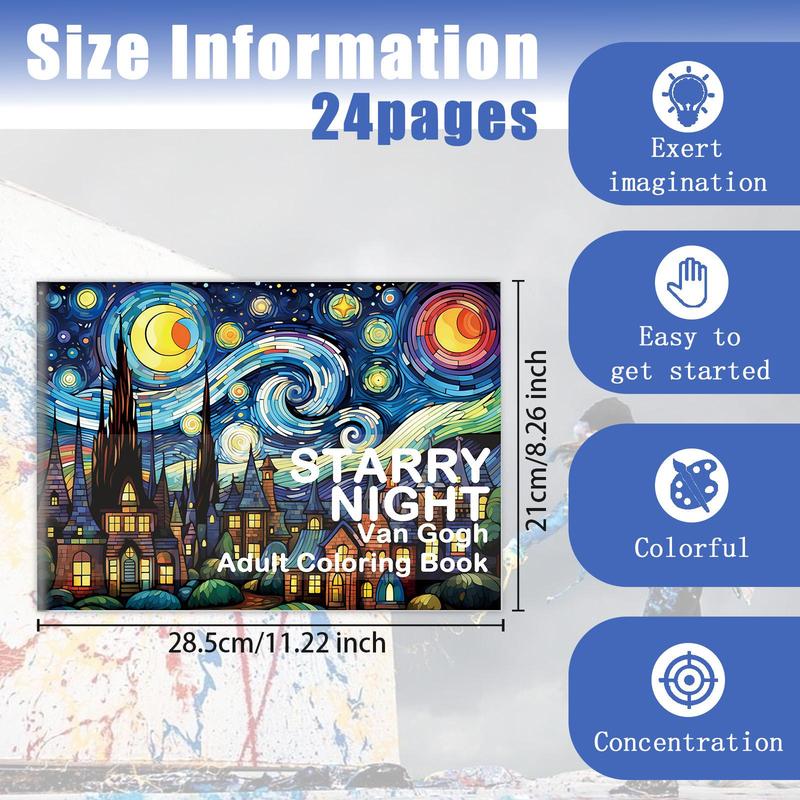 Van Gogh's Romantic Starry Sky Art Theme Coloring Painting, Helps Reduce Stress, Party Gift for Christmas and Other Festivals