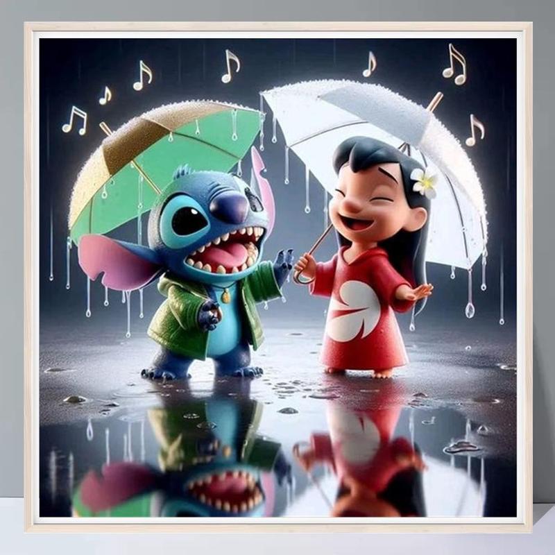 Cartoon Lilo & Stitch Pattern DIY Diamond Arts Colorful Painting Kit without Frame, 5D Round Diamond Arts Colorful Painting Kit, Wall Art Decor for Home