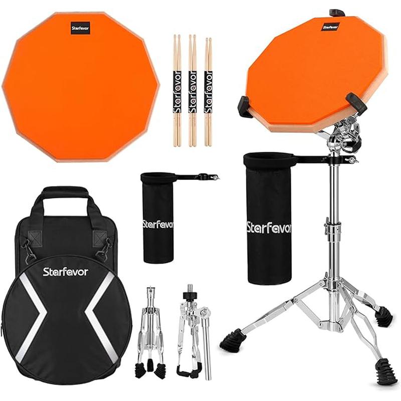 Starfavor Drum Practice Pad Beginner's Kit, 12-Inch Double-Sided Silent Pad with Stand, Drum Sticks, Drum Stick Holder, Carrying Bag