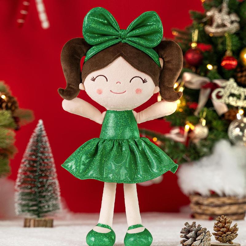 Plush Doll Soft Baby Dolls Baby Girl Gift Christmas Gifts For 0 To 6 Years Girls Big Green Bow With Green Dress Dolls 12 inches