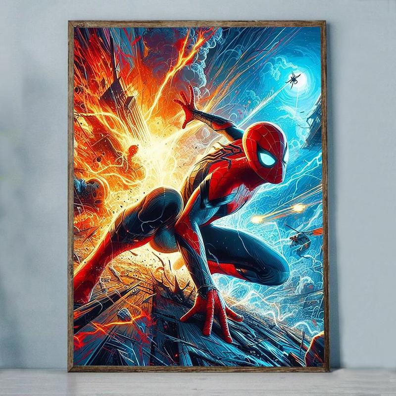 Spider-Man and Explosive Fire Pattern DIY Diamond Arts Colorful Painting Kit without Frame, DIY 5D Diamond Arts Colorful Painting for Bedroom Home Wall Decor