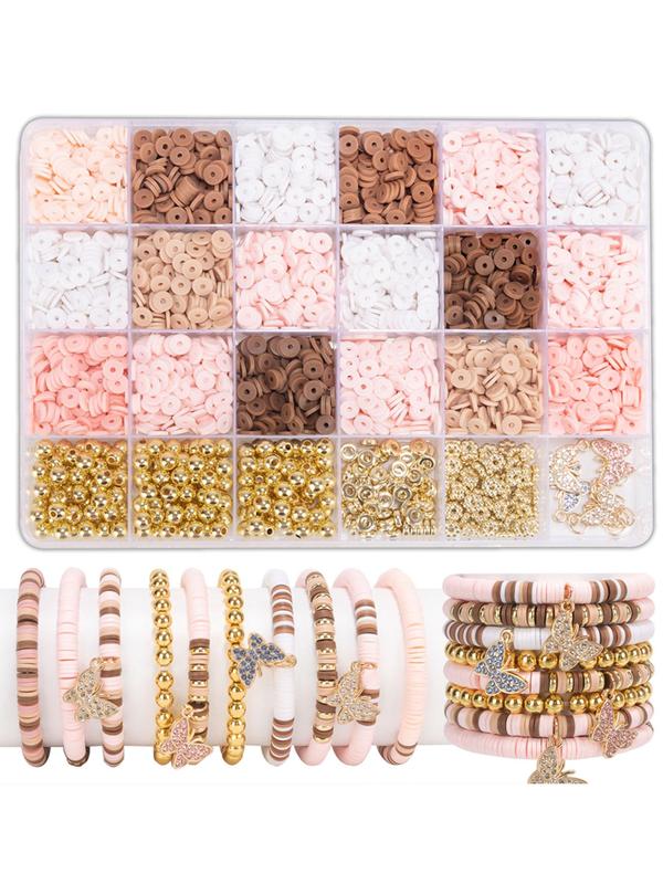 Colorful Beaded Bracelet Making Kit, Solid Color Beads & Rhinestone Decor Butterfly Charm, DIY Jewelry Making Kit, Friendship Bracelet Making Kit