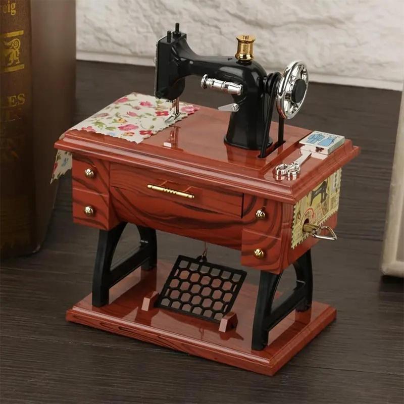 Mini Sewing Machine Design Music Box, 1 Count Clockwork Vintage Music Box Room Decor, Desktop Decorative Ornaments for Home Living Room Bedroom Office