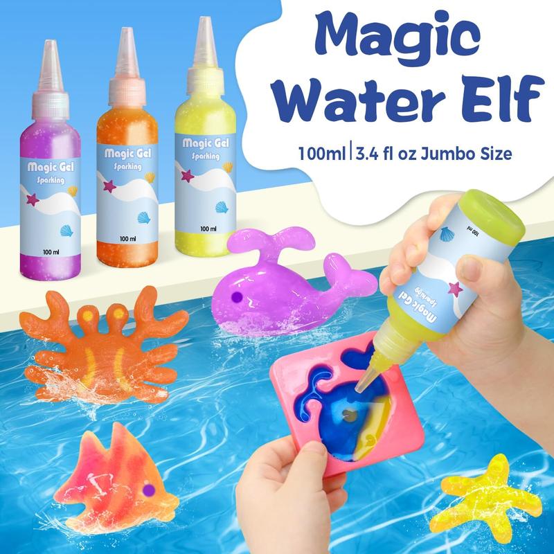 Christmas gift Magic Water Elf Toy Kit - Aqua Elf Water Gel Kit - 100ml Large Capacity Water Fairy Kits with 8 Marine Animals Molds, Christmas Gifts for Kids Birthday Gifts Party Favors (6 Colors)