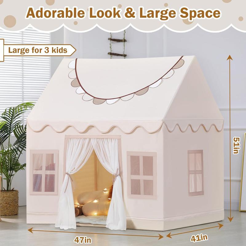 Kids Play Tent House - Includes Mat, Star Lights, and Banners, Fun indoor, Perfect Toy House for Boys & Girls, Ideal Birthday Gift and Playroom Decor fun indoor