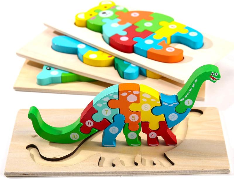 Wooden Toddler Puzzles for Kids Ages 2-4,  Toys for 3 Year Old, Animal Toddler Toys Ages, 4-Pack Learning Toddler Puzzle