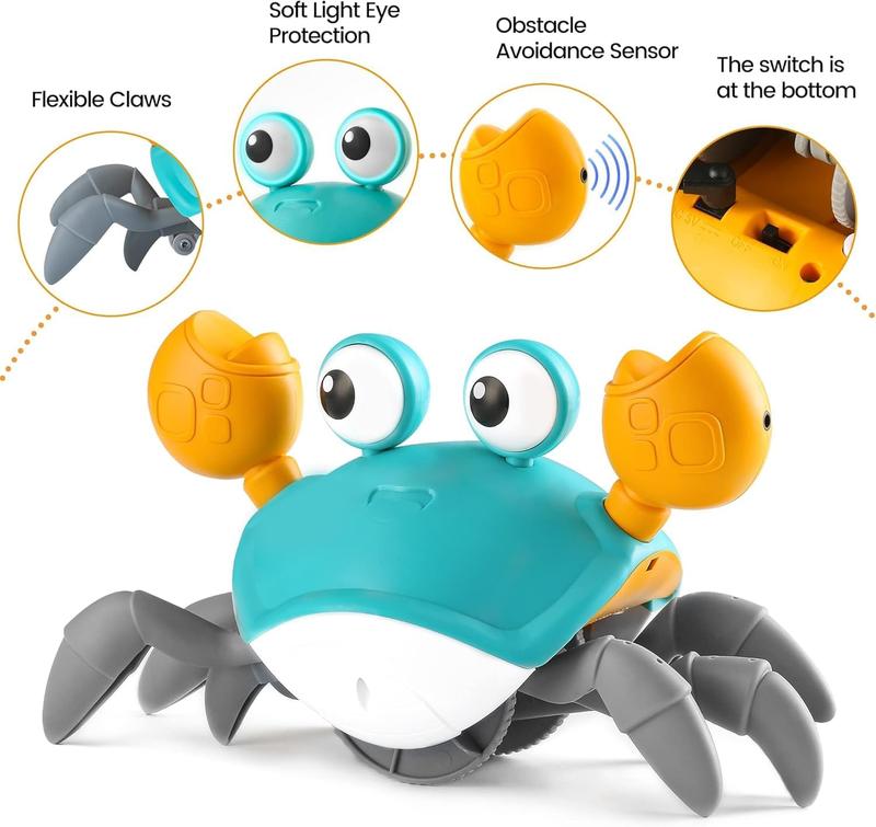 Crawling Crab Toy, Walking and Dancing Crab Toy, Sensory Fun Moving Crab Toy with Sound and light for Kids, Birthday Gifts for Boys Girls