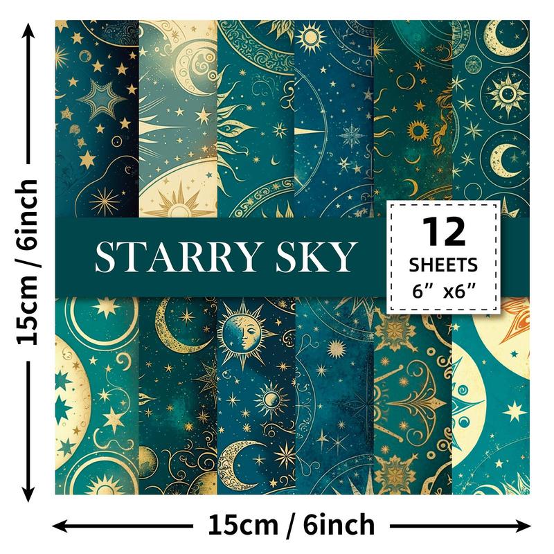 Starry Sky Pattern Diy Material Paper, 12pcs pack Scrapbooking & Journal Making Material Paper, Diy Decorative Supplies for Home & Office