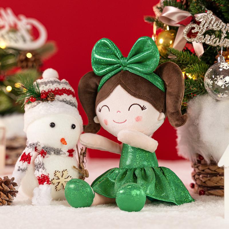 Plush Doll Soft Baby Dolls Baby Girl Gift Christmas Gifts For 0 To 6 Years Girls Big Green Bow With Green Dress Dolls 12 inches