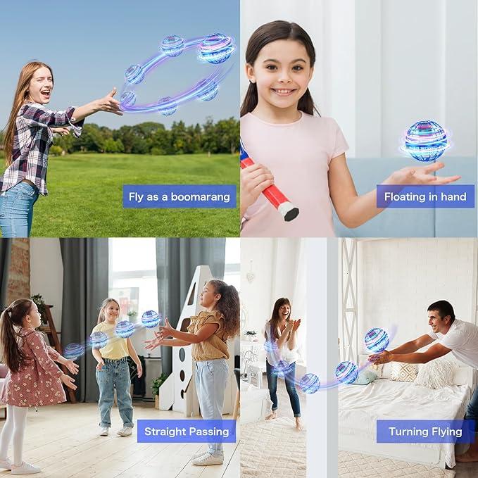 Flying Ball ToysGlobe Shape Magic Controller Mini Drone Flying Toy, Built-in RGB Lights Spinner 360° Rotating Spinning UFO Safe for Kids Adults Magic Flying Toys Outdoor Indoor (Blue)