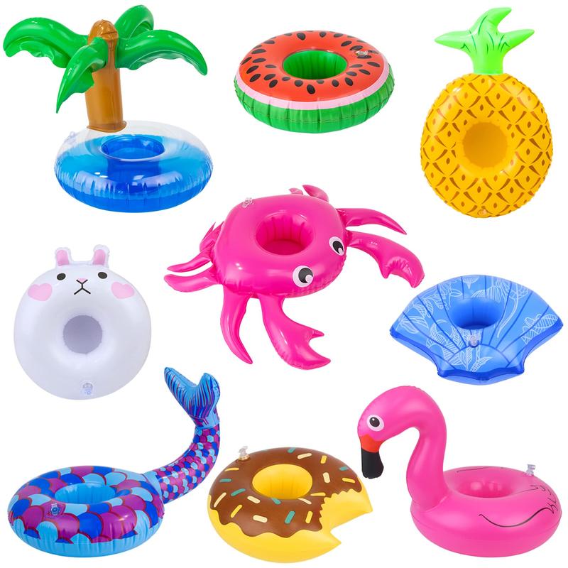 9 doll pool inflatable floats, including - flamingo, doughnut, pineapple, shells, crab, rabbit inflatable drink holder(No Doll）