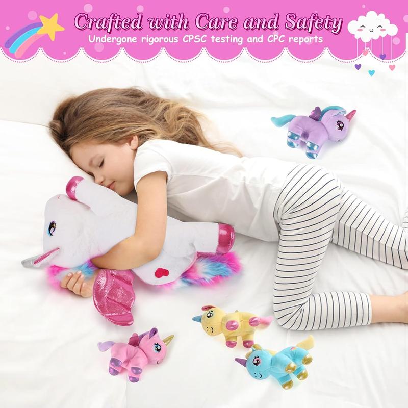 5 Pieces Unicorn Stuffed Animals - 1 Mommy Stuffed Unicorn with 4 Babies - Unicorns Gifts for Girls Ages 3 4 5 6 7 8, Unicorns Plush Toys for Christmas, Valentine's, Birthday Gifts (Pink) Unicorn Gifts stuffed animals kid baby