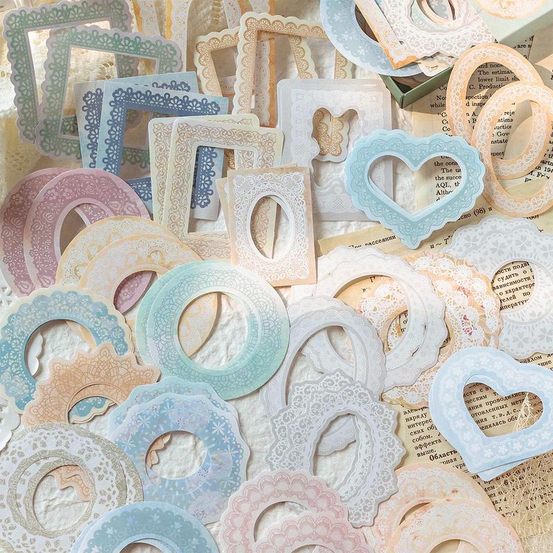 Vintage Hollow Out Sticker, 50pcs box Scrapbooking & Stamping Material Paper, DIY Decorative Sticker for Stationery Computer Water Bottle