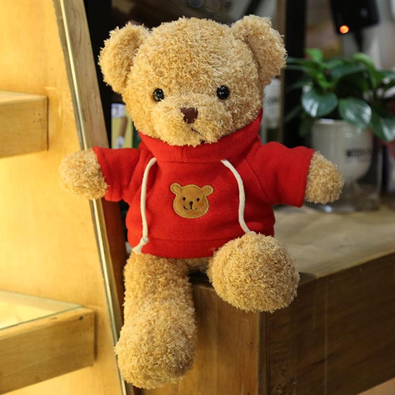 11.8 inches Teddy Bear Stuffed  Soft Plush Cute Teddy Bear with Hoodie Doll for Boys Girls (Red)