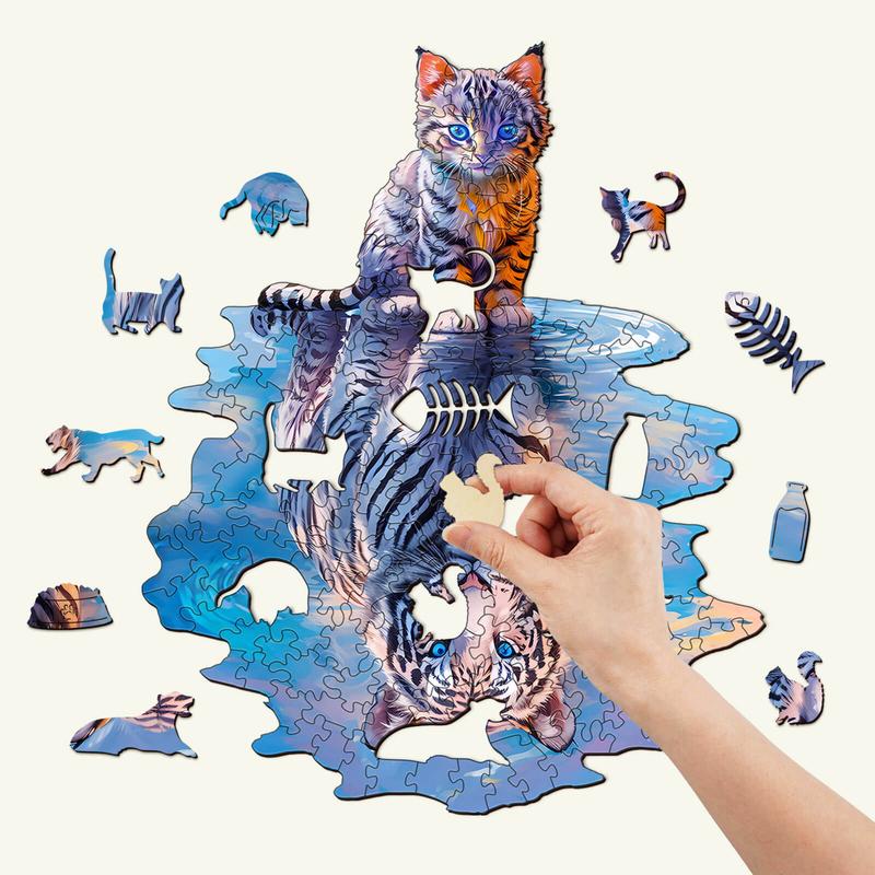 Wooden Cat Tiger Jigsaw Puzzle - Educational Toy for Kids and Adults