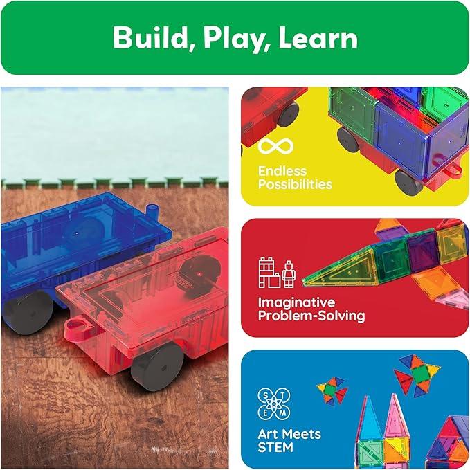 2 Piece Car Truck Construction Kit Toy Set Vehicle, Magnetic Tiles Kids Toys Magnet Toys for Toddler Magnetic Blocks Building Toys Preschool STEM Learning Sensory Montessori Toys for 3+ Year Old Boys and Girls, Safe Creativity Toddler Kids Toys, Gifts