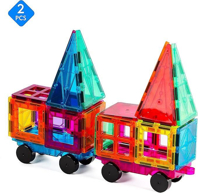 2 Piece Car Truck Construction Kit Toy Set Vehicle, Magnetic Tiles Kids Toys Magnet Toys for Toddler Magnetic Blocks Building Toys Preschool STEM Learning Sensory Montessori Toys for 3+ Year Old Boys and Girls, Safe Creativity Toddler Kids Toys, Gifts