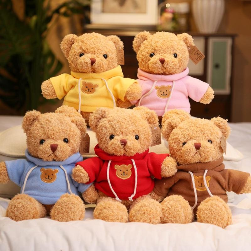 11.8 inches Teddy Bear Stuffed  Soft Plush Cute Teddy Bear with Hoodie Doll for Boys Girls (Red)