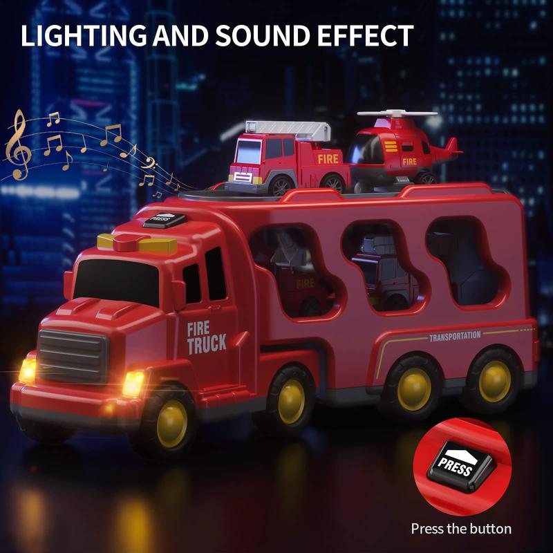 Fire Toys s s - 5 in 1 Carrier Truck Transport, Friction Power Vehicles s, Christmas Birthday Gifts