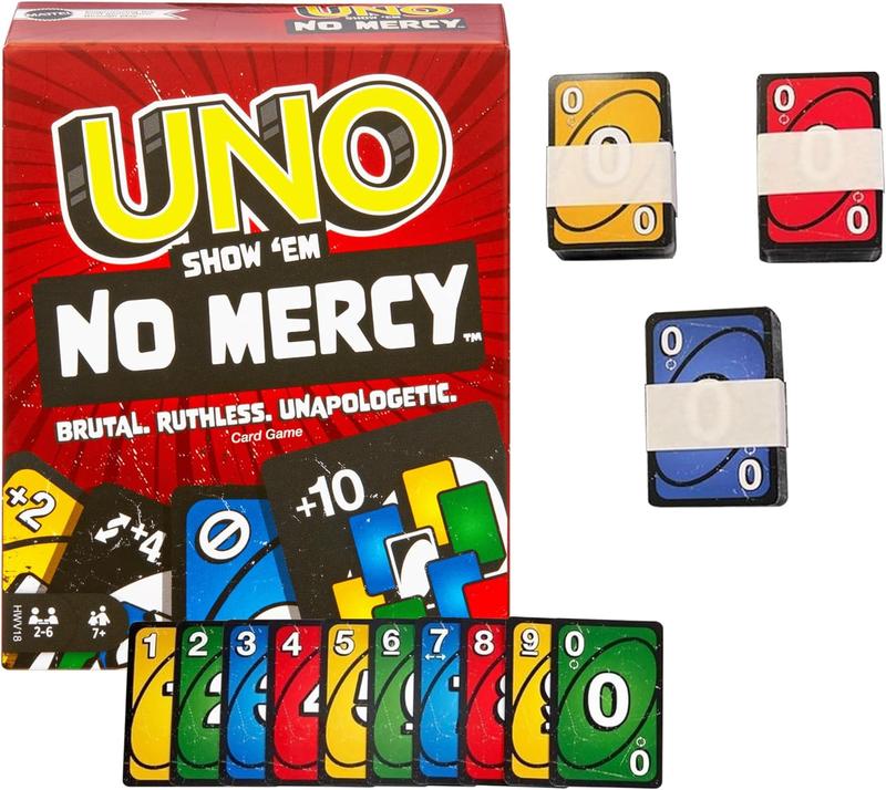 UNO NO MERCY PLUS: UNO version 210 196 194 card game upgrade for family, Ideal for Parties and Travel, UNO +100 difficult rules, UNO CARD GAME TOP BOARD GAME