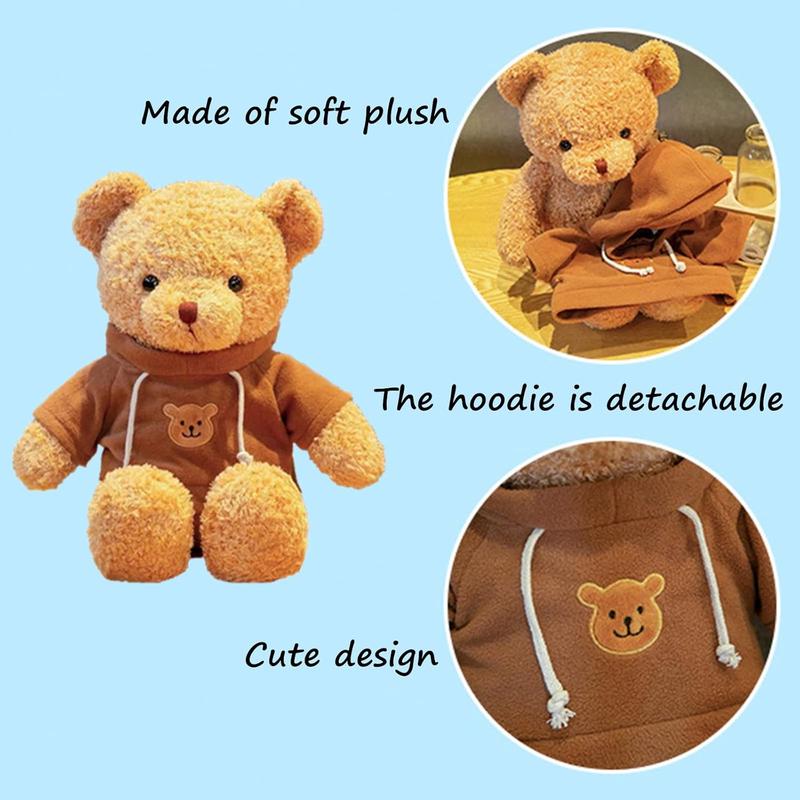 11.8 inches Teddy Bear Stuffed  Soft Plush Cute Teddy Bear with Hoodie Doll for Boys Girls (Red)