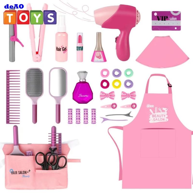 Salon Set Pretend Play Stylist Hair Cutting Kit Hairdresser Toys with Hair Dryer, Scissors, Barber Apron and Styling Accessories