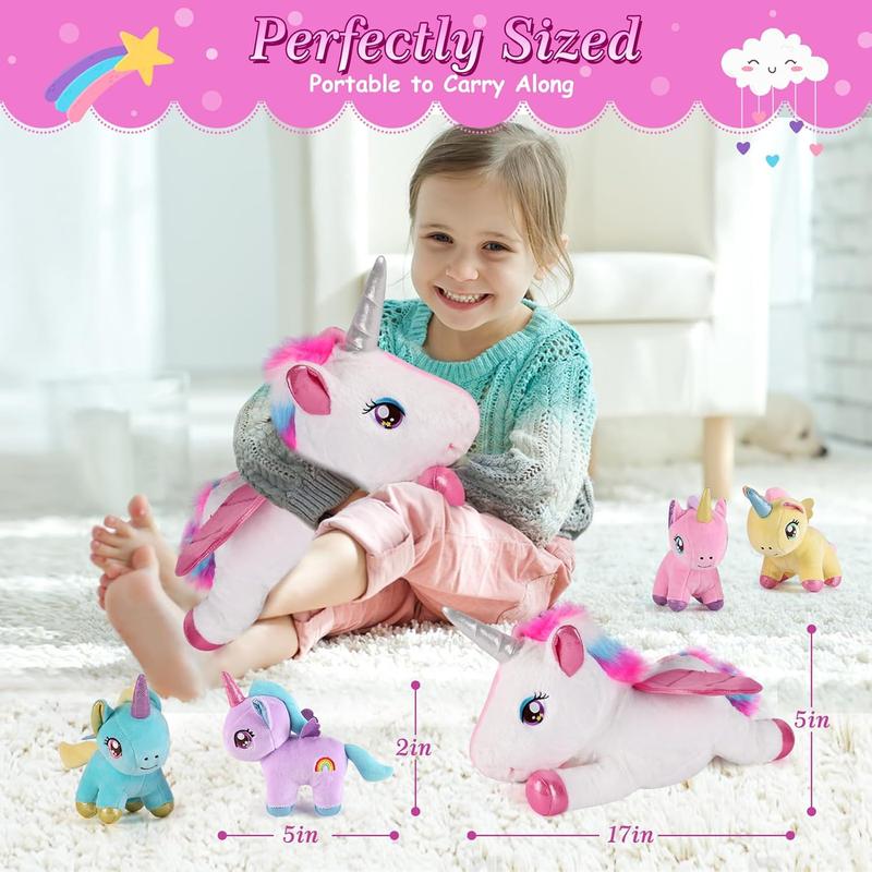 5 Pieces Unicorn Stuffed Animals - 1 Mommy Stuffed Unicorn with 4 Babies - Unicorns Gifts for Girls Ages 3 4 5 6 7 8, Unicorns Plush Toys for Christmas, Valentine's, Birthday Gifts (Pink) Unicorn Gifts stuffed animals kid baby