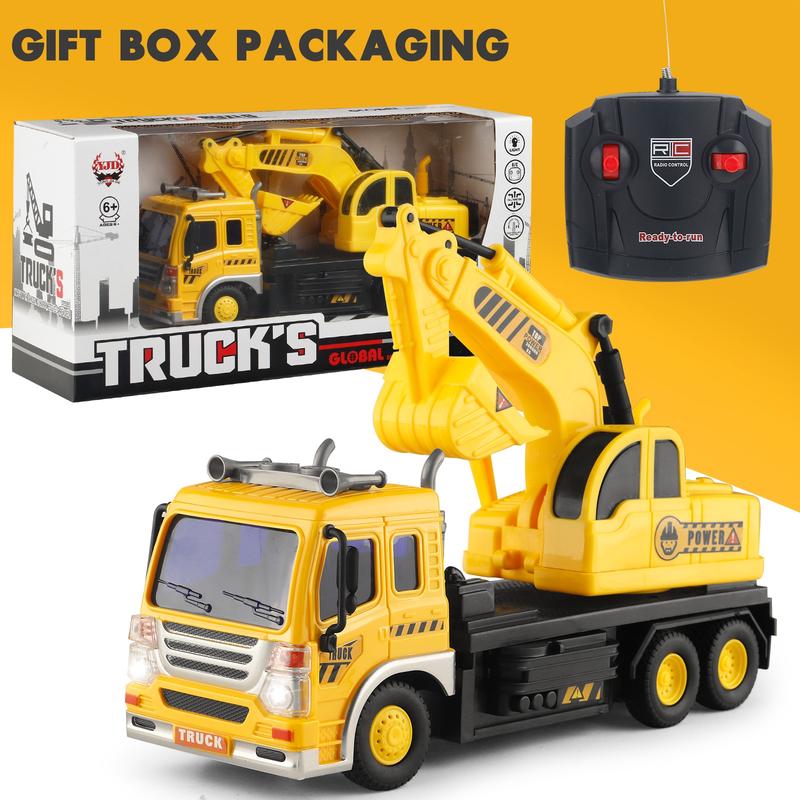 Remote Control Garbage Truck and Excavator Toys, Waste Management RC Car and Beginner Construction Playset with LED Lights