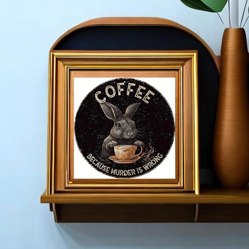 Coffee Rabbit Pattern DIY Diamond Art Painting without Frame, 1 Count DIY 5D Diamond Arts Painting Kit, Wall Art Decor for Home Living Room Bedroom