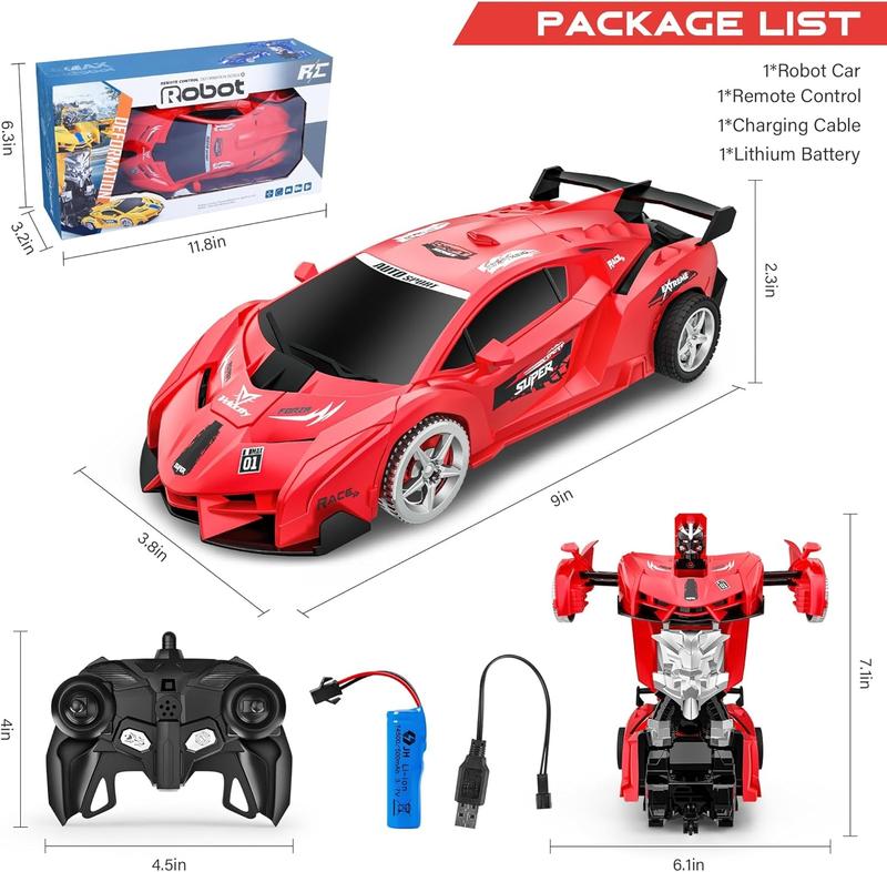 Remote Control Car, Toy for 3-8 Year Old Boys, 360 Rotating RC Deformation Robot Car Toy with LED Light, Transform Robot RC Car Age 3 4 5 6 7 8-12 Years Old for Kids, Boys Girls Birthday Gifts (Red)