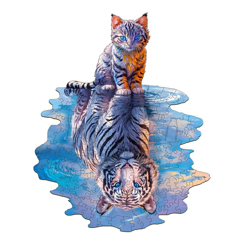 Wooden Cat Tiger Jigsaw Puzzle - Educational Toy for Kids and Adults