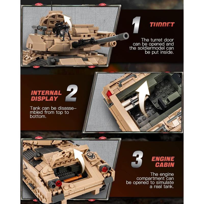 Military M2 Bradley Tank Building Set (1350 PCS), Infantry Fighting Vehicle Army Construction Model Toy for Adult or KId Gift