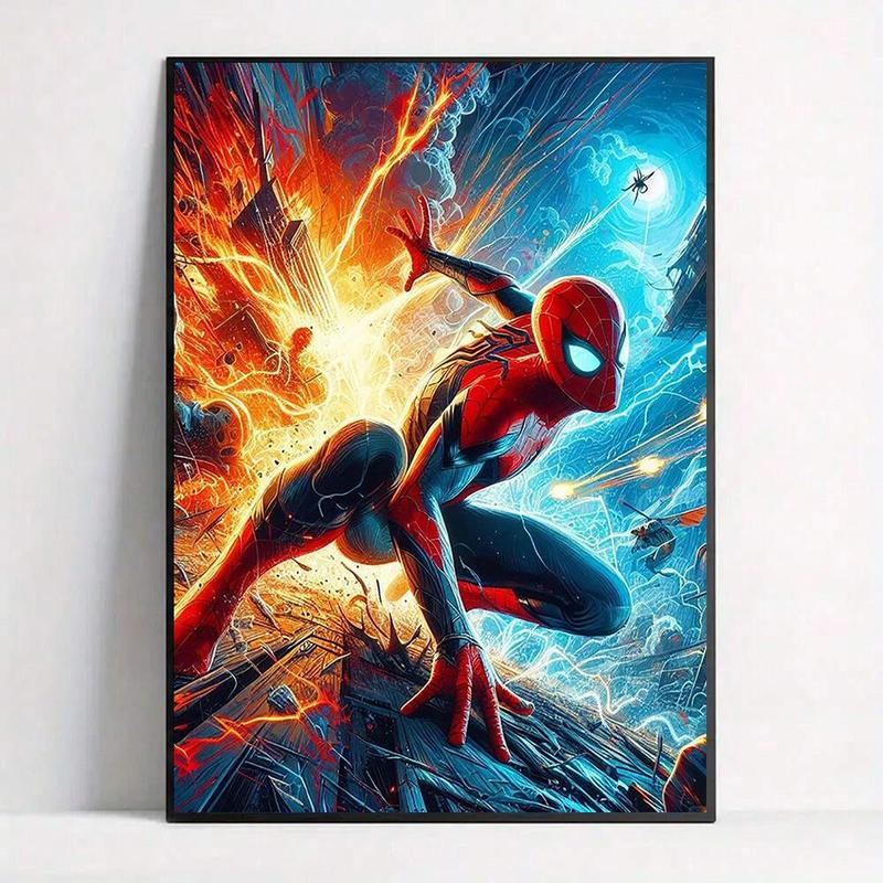 Spider-Man and Explosive Fire Pattern DIY Diamond Arts Colorful Painting Kit without Frame, DIY 5D Diamond Arts Colorful Painting for Bedroom Home Wall Decor