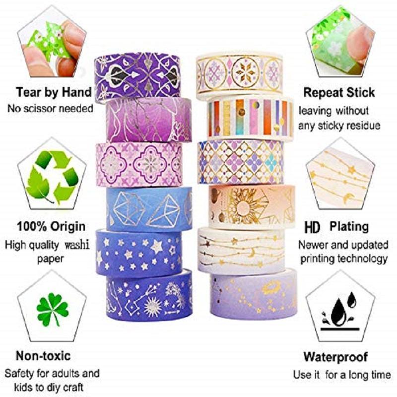 12pcs set Starry Sky Pattern Washi Tape, Decorative Adhesive Tape For Scrapbooking, Gift Wrapping, DIY Craft