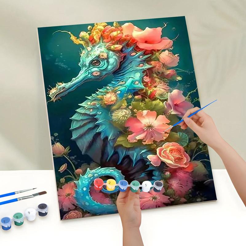 Seahorse and Flowers Pattern DIY Painting Kit without Frame, 1 Set DIY Painting Kit with Paint and Brush, Wall Art Decoration for Home Living Room Bedroom