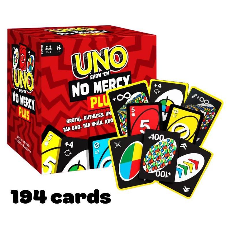 UNO NO MERCY PLUS: UNO version 210 196 194 card game upgrade for family, Ideal for Parties and Travel, UNO +100 difficult rules, UNO CARD GAME TOP BOARD GAME