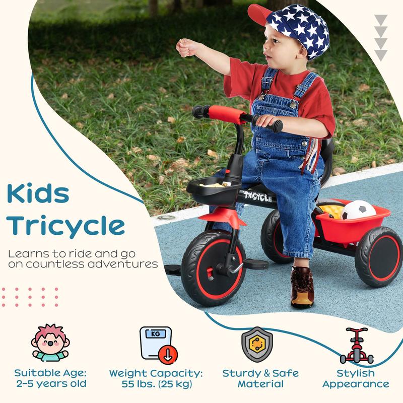 Toddler Tricycle for Kids 2-5 Years with Adjustable Seat, Bell, Basket, and Comfortable Handlebar Grips for easy riding! Adjustable Toddler Balance Bike Infant Balance