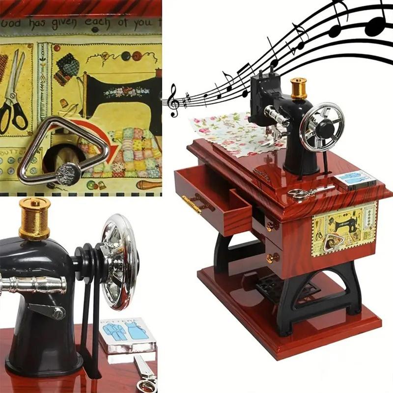 Mini Sewing Machine Design Music Box, 1 Count Clockwork Vintage Music Box Room Decor, Desktop Decorative Ornaments for Home Living Room Bedroom Office