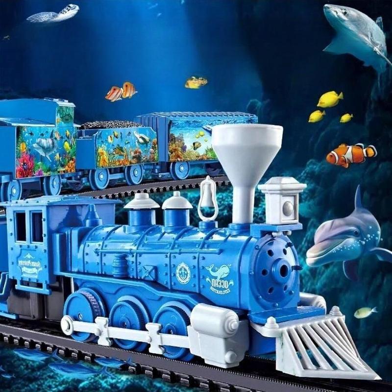 Ocean Train Toy (1 Set), Electric Ocean Train Toy, Assembled with Circular Train Tracks, Best Birthday Gift