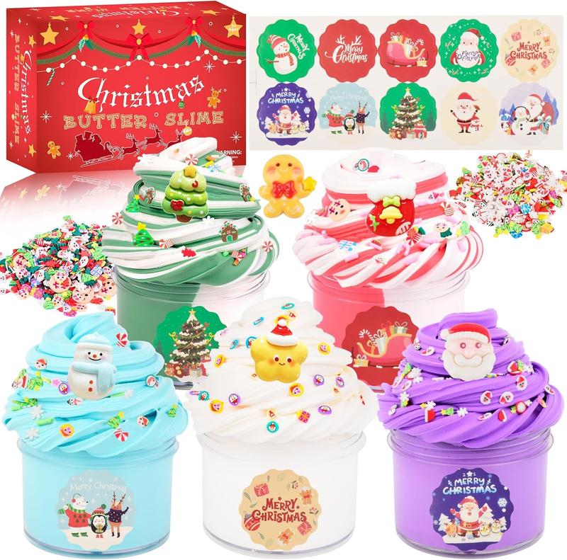 Christmas gift Christmas 5 Pack Butter Slime Kit for Girls, Birthday Gifts for Kids, Party Favor for Girls & Boys, Super Soft, Non Stickys, Xmas Gifts for Classroom Rewards, Christmas Stocking Stuffers for Kids