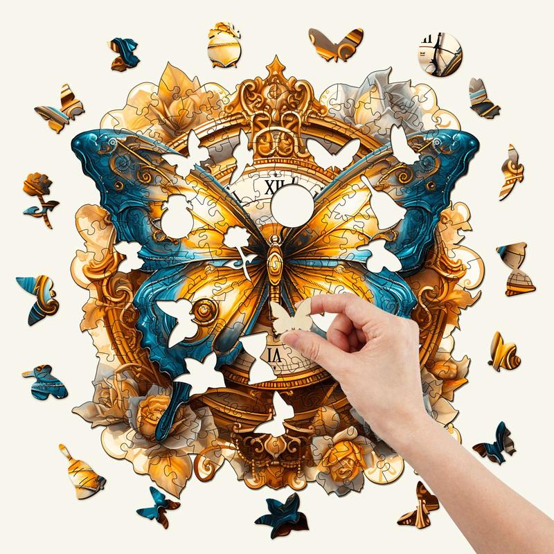 Butterfly And Clock Wooden Jigsaw Puzzle