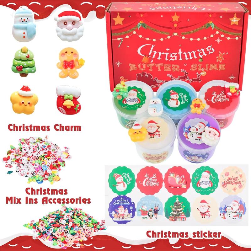 Christmas gift Christmas 5 Pack Butter Slime Kit for Girls, Birthday Gifts for Kids, Party Favor for Girls & Boys, Super Soft, Non Stickys, Xmas Gifts for Classroom Rewards, Christmas Stocking Stuffers for Kids