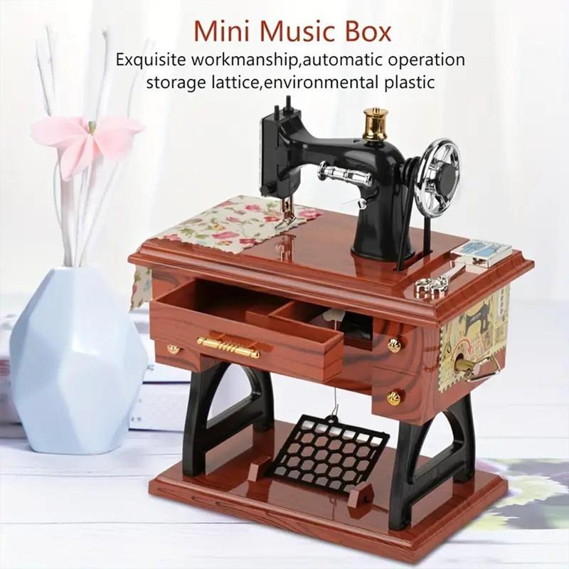 Mini Sewing Machine Design Music Box, 1 Count Clockwork Vintage Music Box Room Decor, Desktop Decorative Ornaments for Home Living Room Bedroom Office