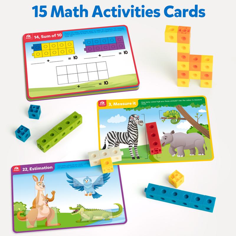 Coogam Math Cubes, Manipulatives Number Counting Blocks with Activity Cards for Preschool Kids