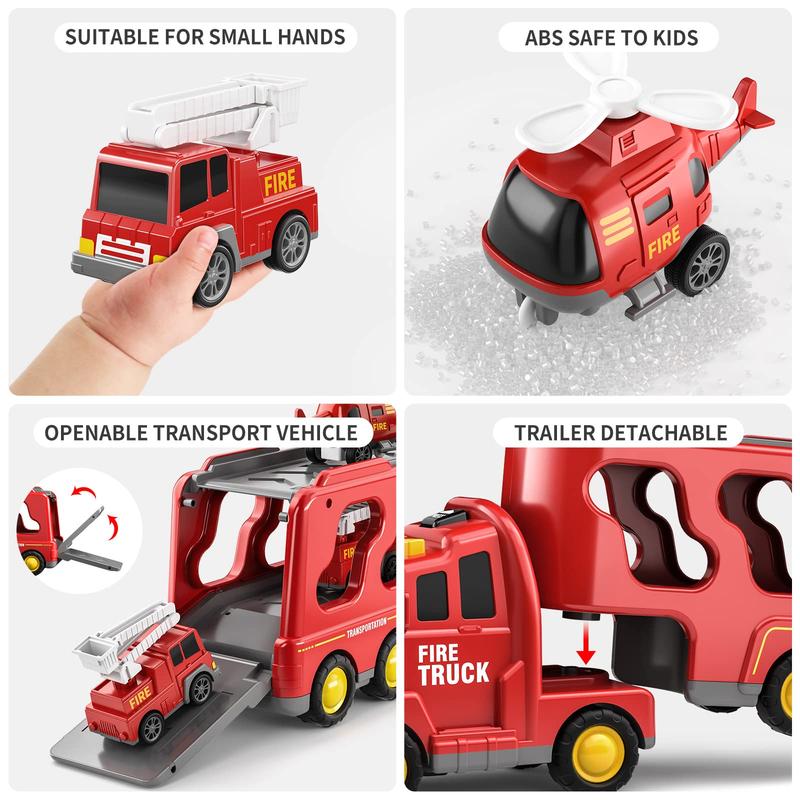 Fire Toys s s - 5 in 1 Carrier Truck Transport, Friction Power Vehicles s, Christmas Birthday Gifts