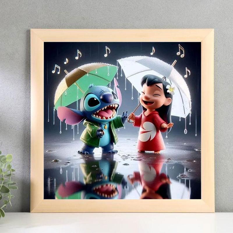 Cartoon Lilo & Stitch Pattern DIY Diamond Arts Colorful Painting Kit without Frame, 5D Round Diamond Arts Colorful Painting Kit, Wall Art Decor for Home