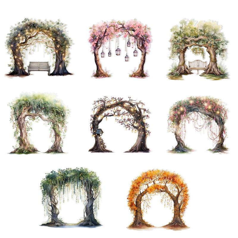 Tree Archway Pattern Sticker (72pcs set), Self-adhesive Decorative Stickers, Diy Decals for Water Bottle, Laptop, Phone Case, Scrapbooking, Journal Making, Gift Wrapping