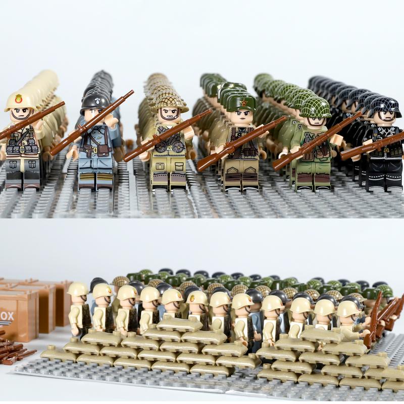 190 PCS WW2 Army Men Figures Sets | World War 2 Military Figures Pack | WW1 Soldier Building Set with Weapons and Baseplate