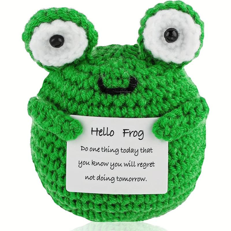 Cute Frog Design Crochet Doll, Handmade Wool Crochet Desktop Decoration, Positive Emotional Funny Knitted Doll Birthday Gift